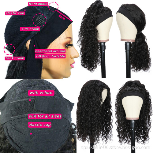 Drop Shipping Wholesale Water Wave Headband Wigs Human Hair For Black Women,36 Inch Raw Virgin Human Hair Straight Headband Wig